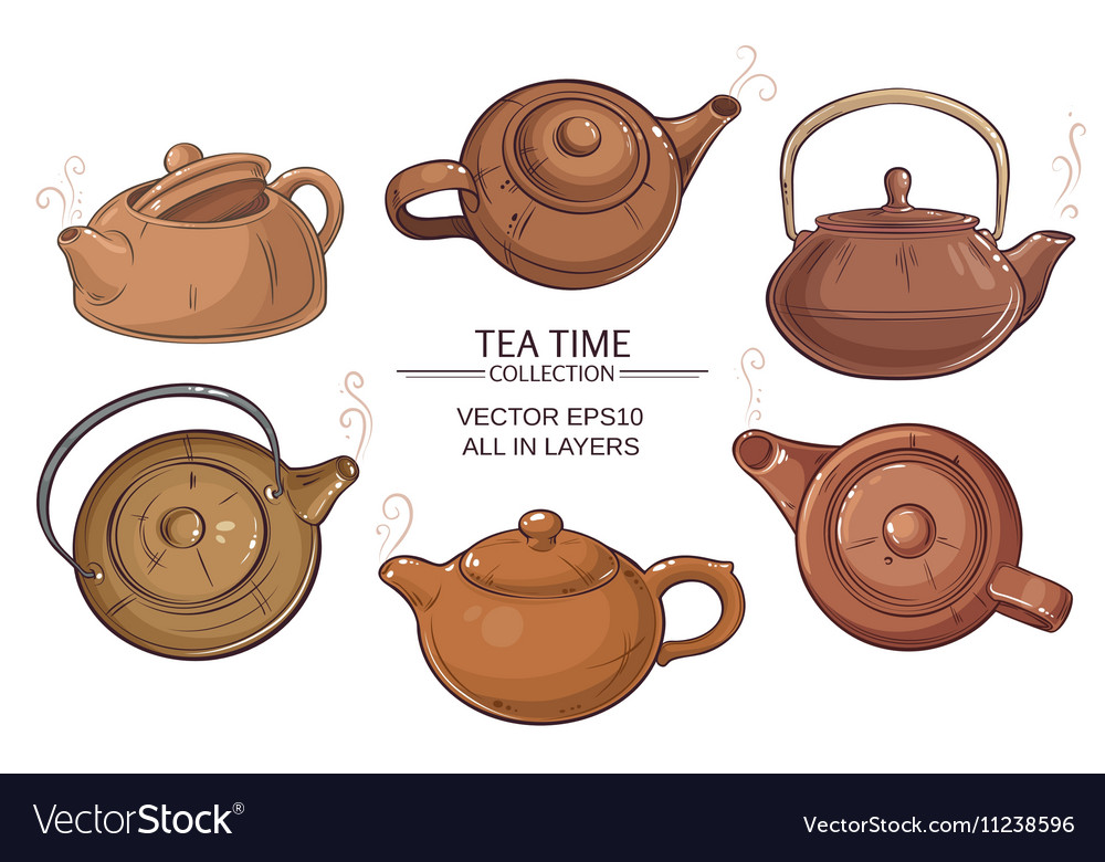 Teapots set Royalty Free Vector Image VectorStock