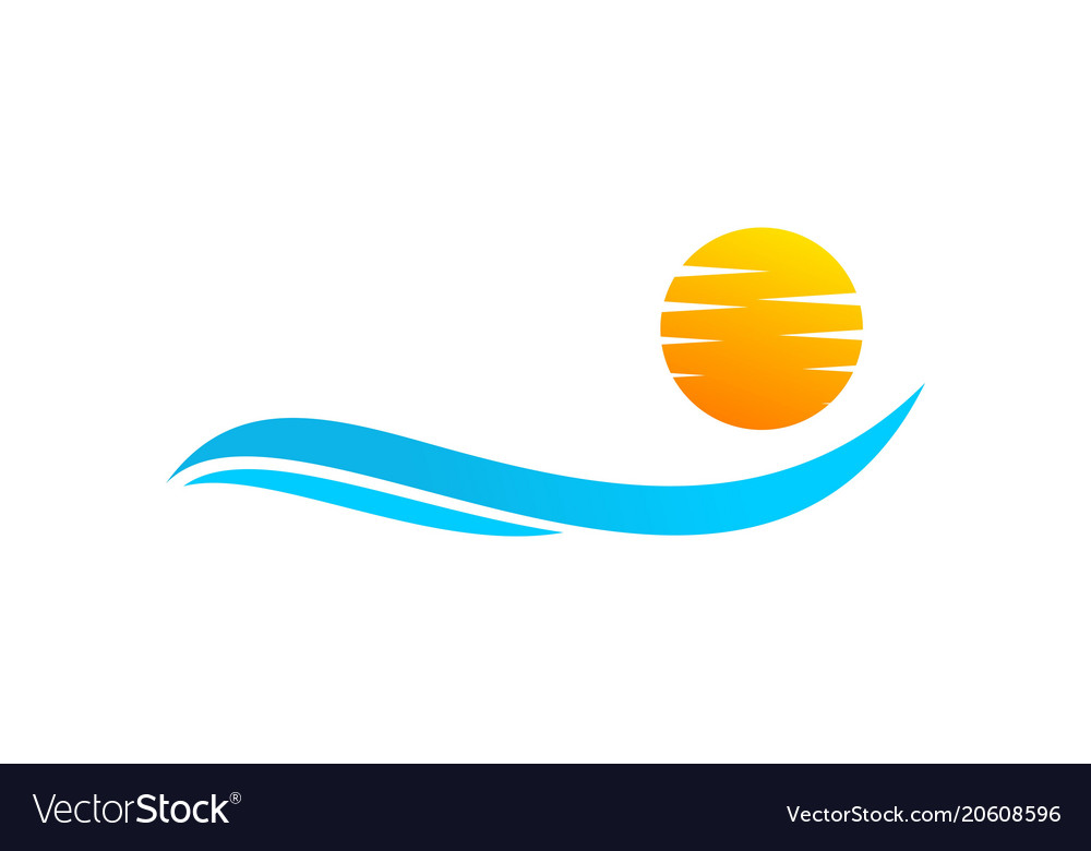 Water wave and sun logo design