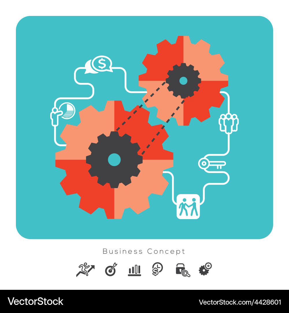 Business concept icons with gear Royalty Free Vector Image