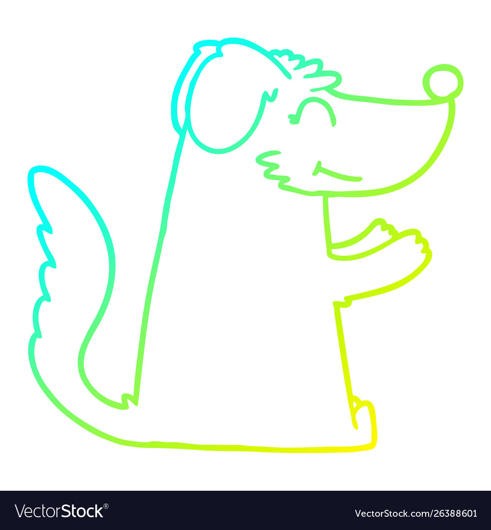 Cold gradient line drawing happy cartoon dog