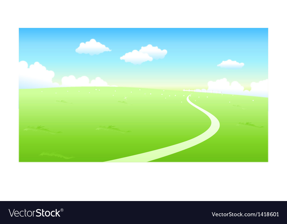 Curved path over green landscape Royalty Free Vector Image