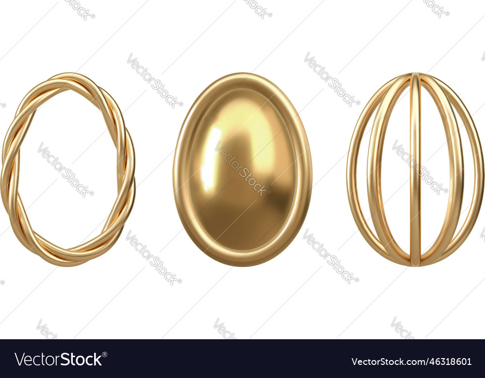 Gold 3d easter eggs forms isolated on white