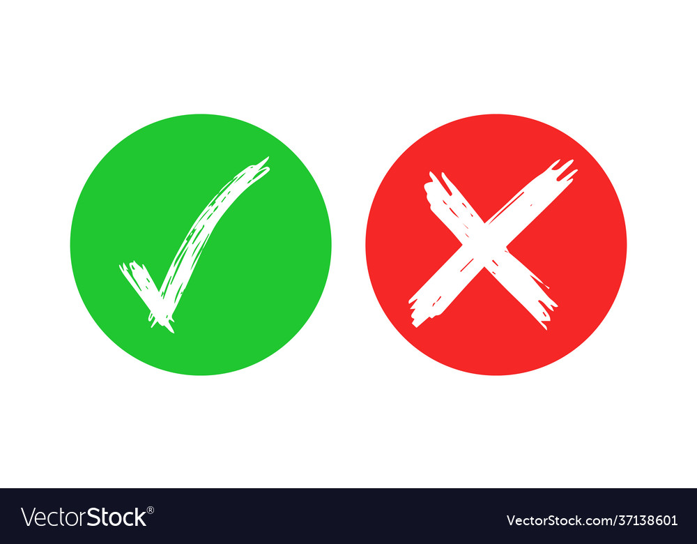 Hand drawn check and cross sign elements Vector Image Hand drawn check and cross sign elements