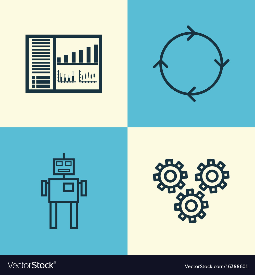 Learning icons set collection of mechanism parts