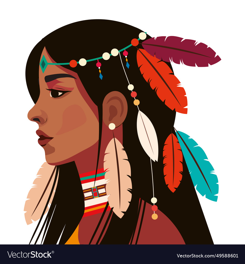 Native american girl with feathers in head Vector Image