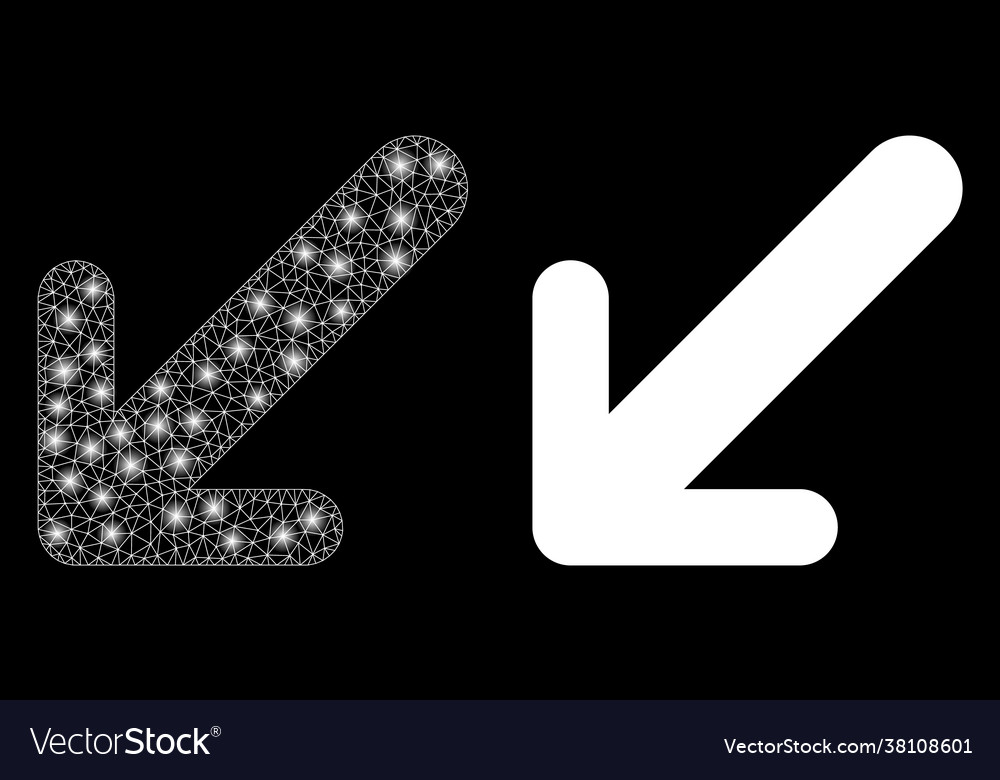 Polygonal network mesh arrow down left with glare vector image Polygonal network mesh arrow down left with glare