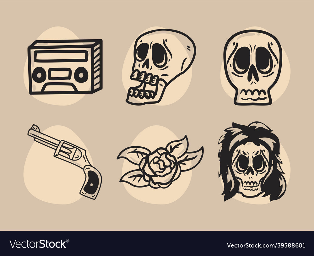 Rock and roll doodles icon collection Royalty Free Vector