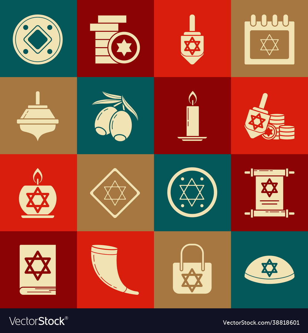 Set Jewish Kippah With Star David Torah Scroll Vector Image