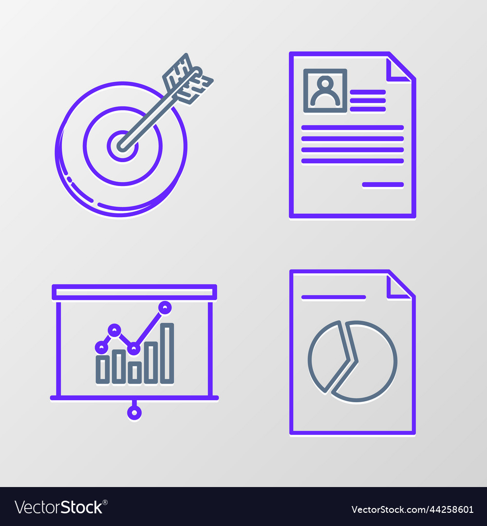 Set line document with graph chart board resume vector image Set line document with graph chart board resume