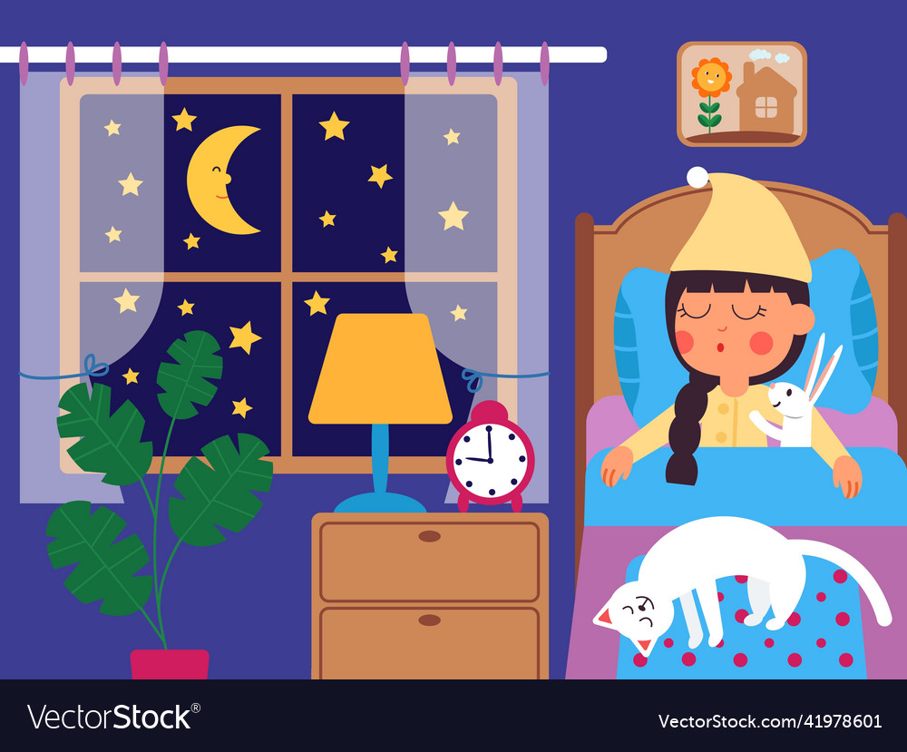 Sleep kid girl asleep in bed child bedtime Vector Image