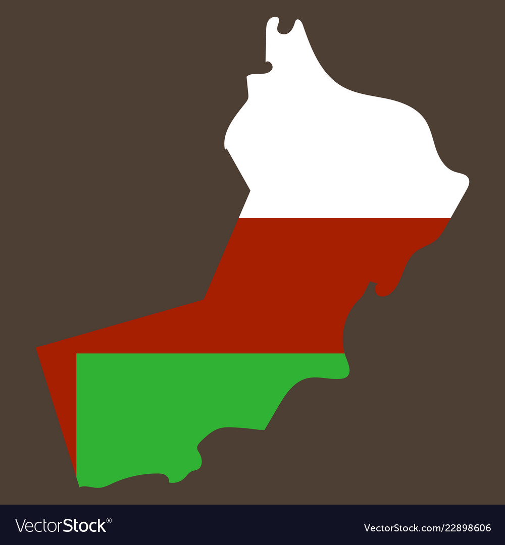 Flag of sultanate oman overlaid on outline map