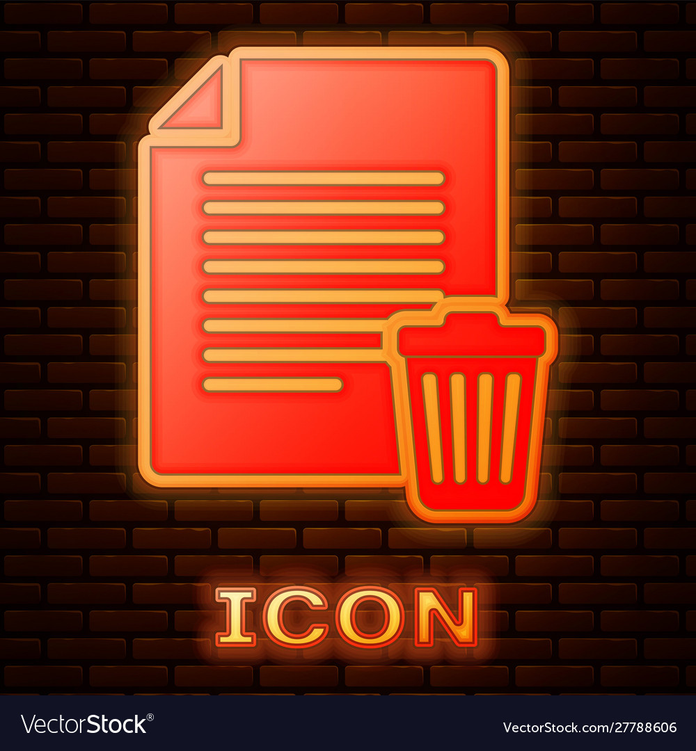 Glowing neon delete file document icon isolated