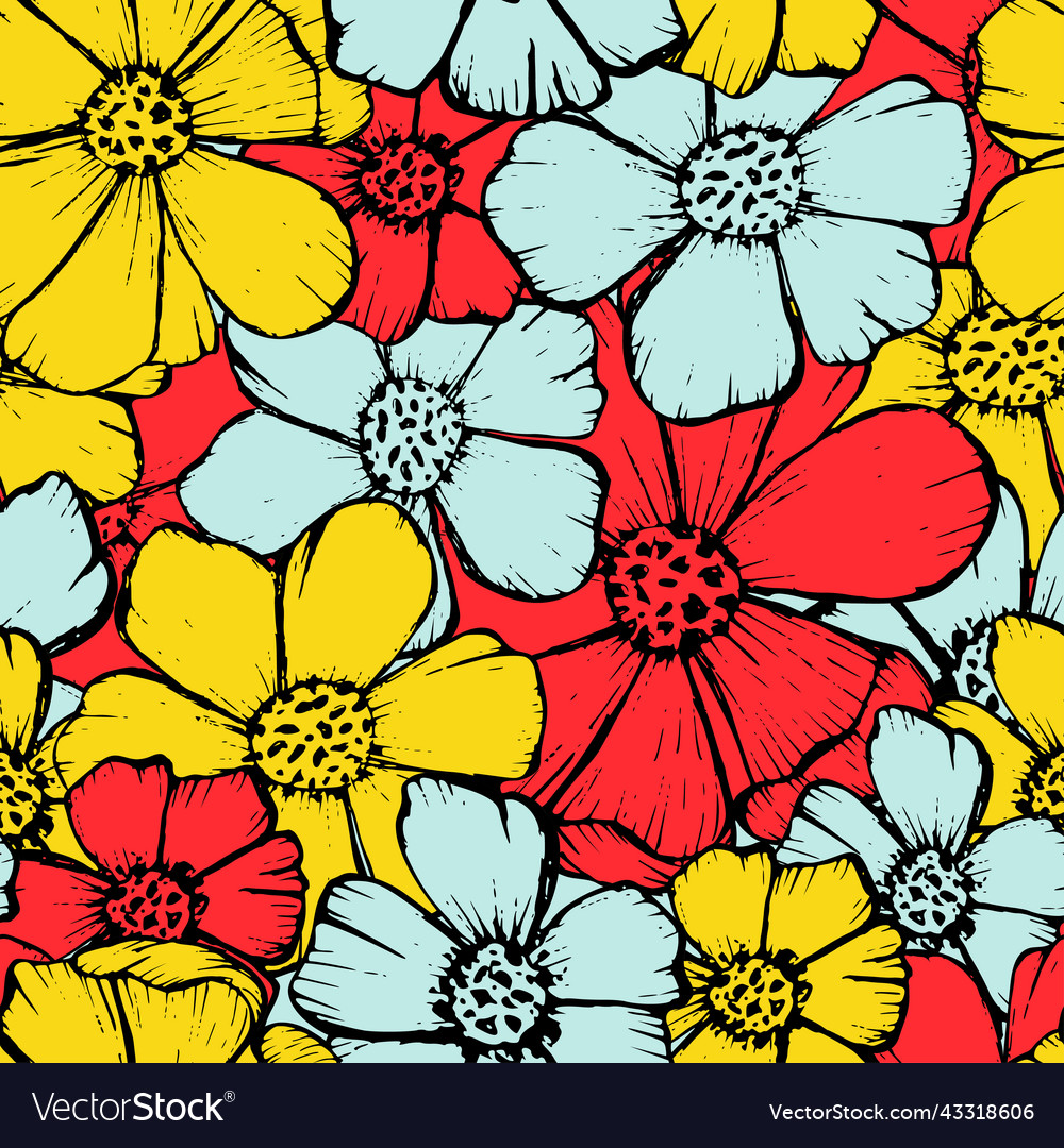 Pattern colorful flower with outline and color Vector Image Pattern colorful flower with outline and color