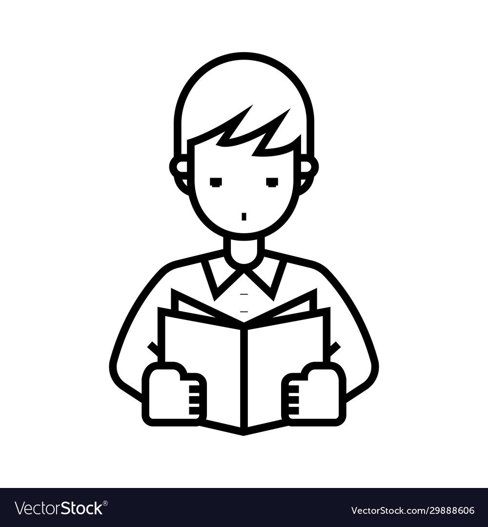 Reading boy line icon concept sign outline Vector Image