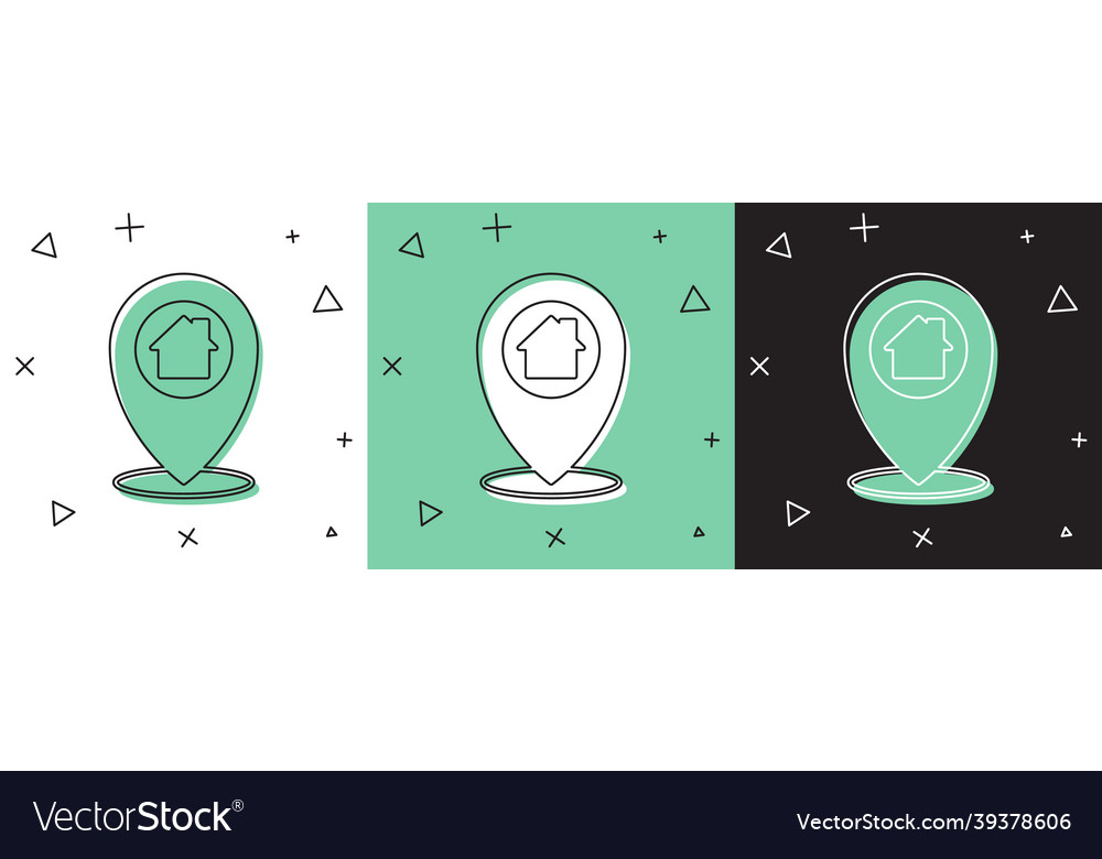 Set map pointer with house icon isolated on white vector image Set map pointer with house icon isolated on white