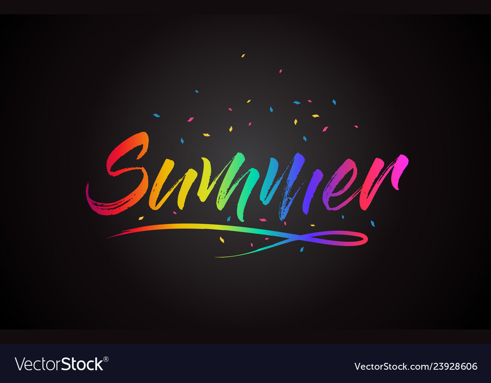 Summer word text with handwritten rainbow vibrant Vector Image