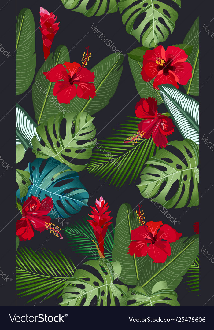 Tropische Blattmuster - Roter Hibiskus