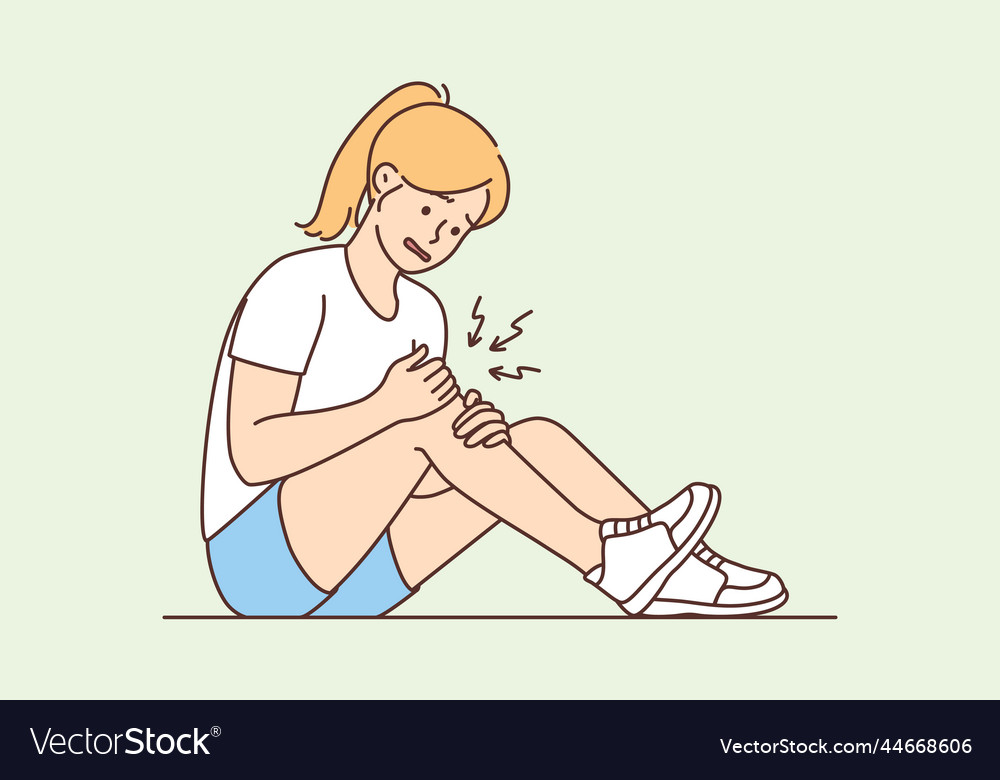 Unhealthy girl with knee pain Royalty Free Vector Image