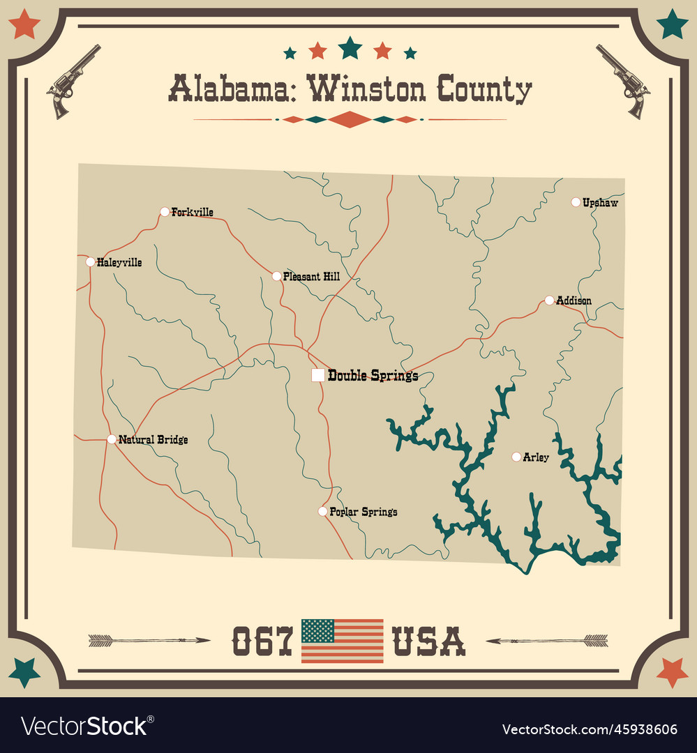 Vintage map of winston county in alabama usa