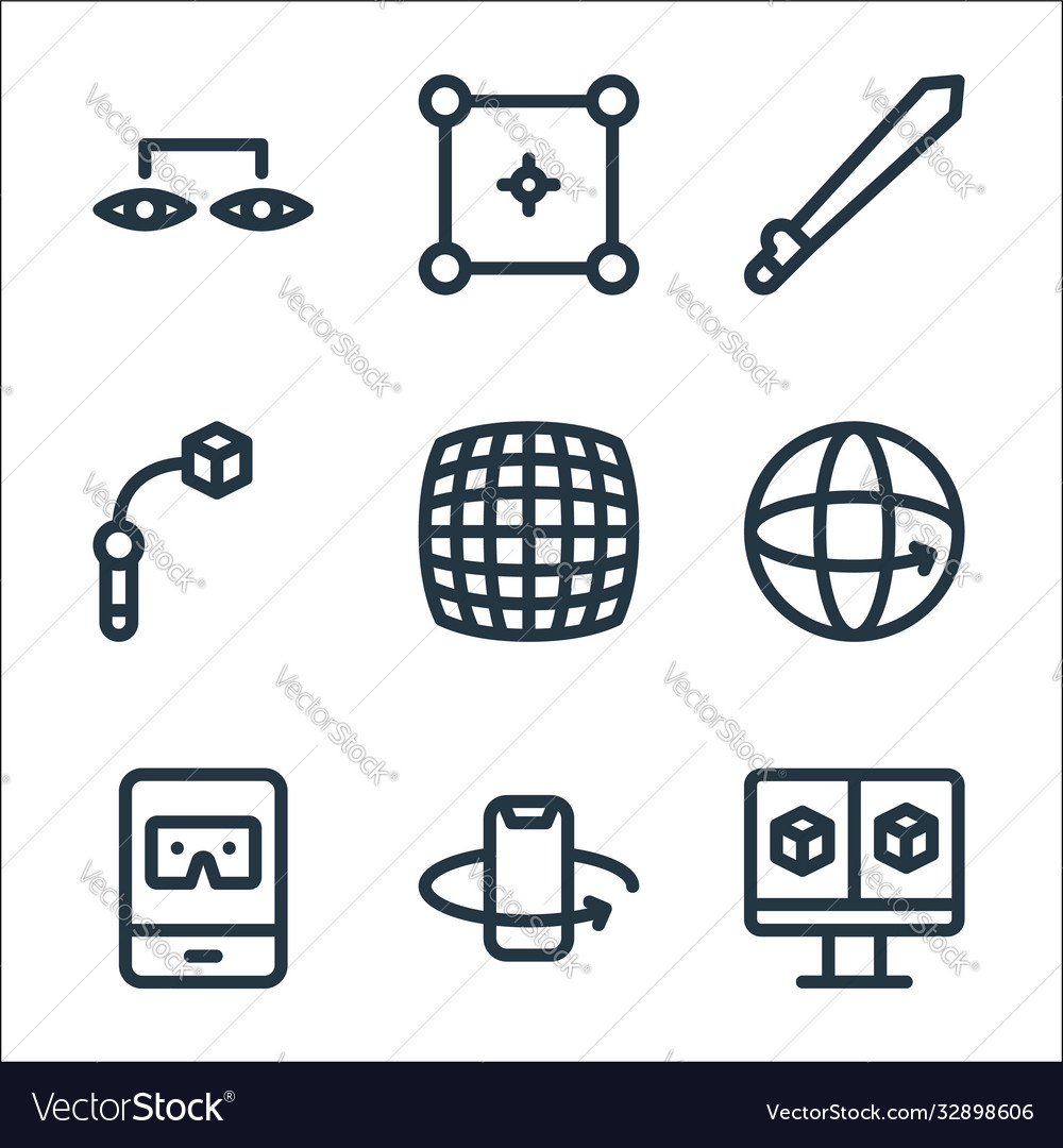 Virtual reality line icons linear set quality vector image Virtual reality line icons linear set quality