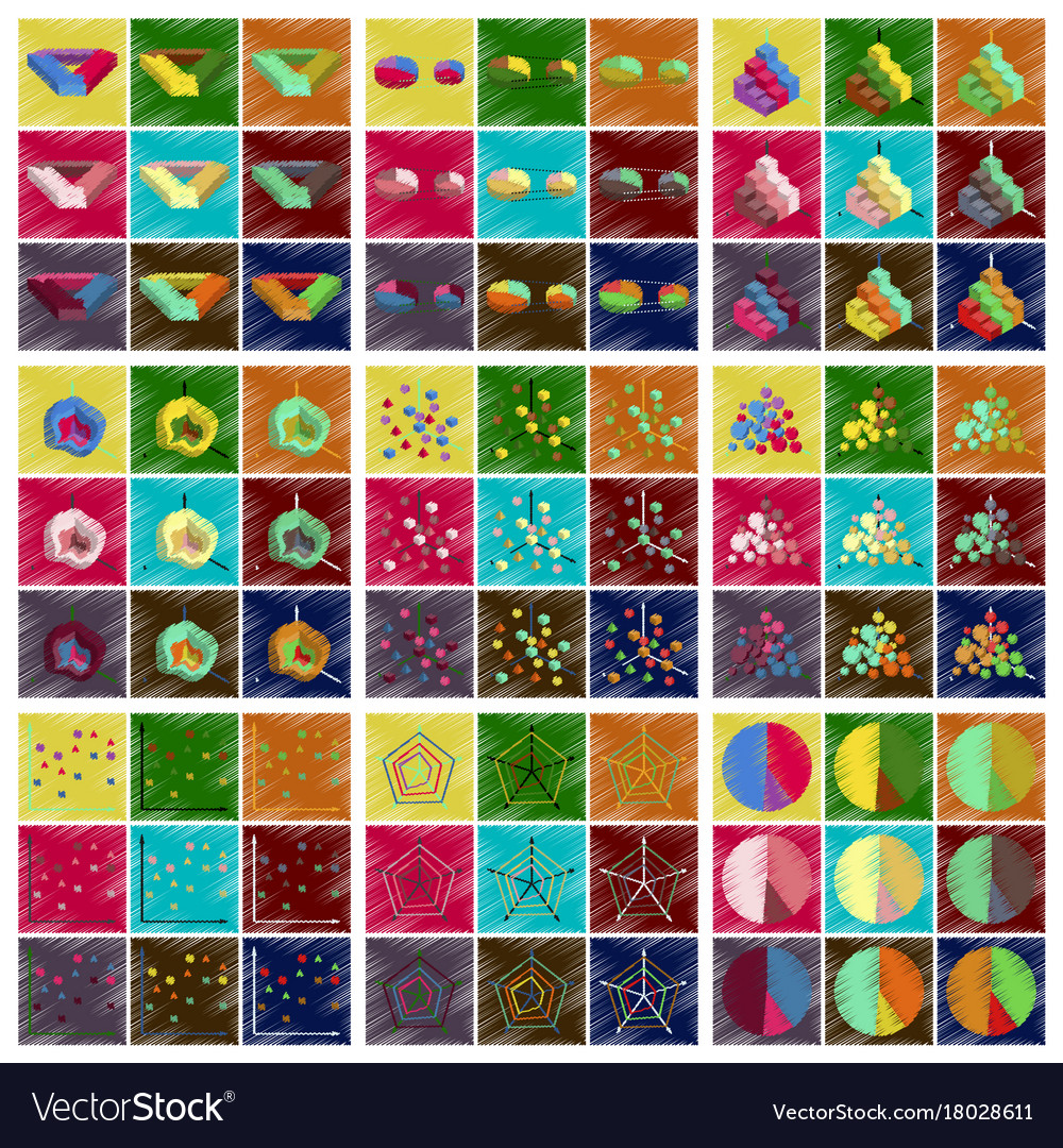 Assembly flat shading style icons economic graphs