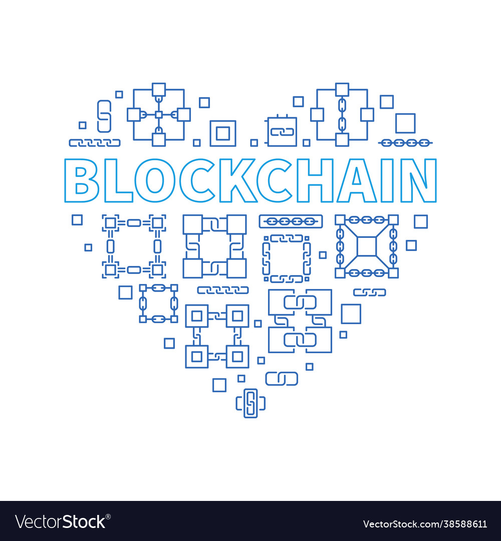 Blockchain concept heart shape line blue vector image Blockchain concept heart shape line blue