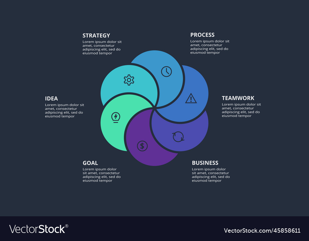 Circle dark infographic with 6 elements template Vector Image