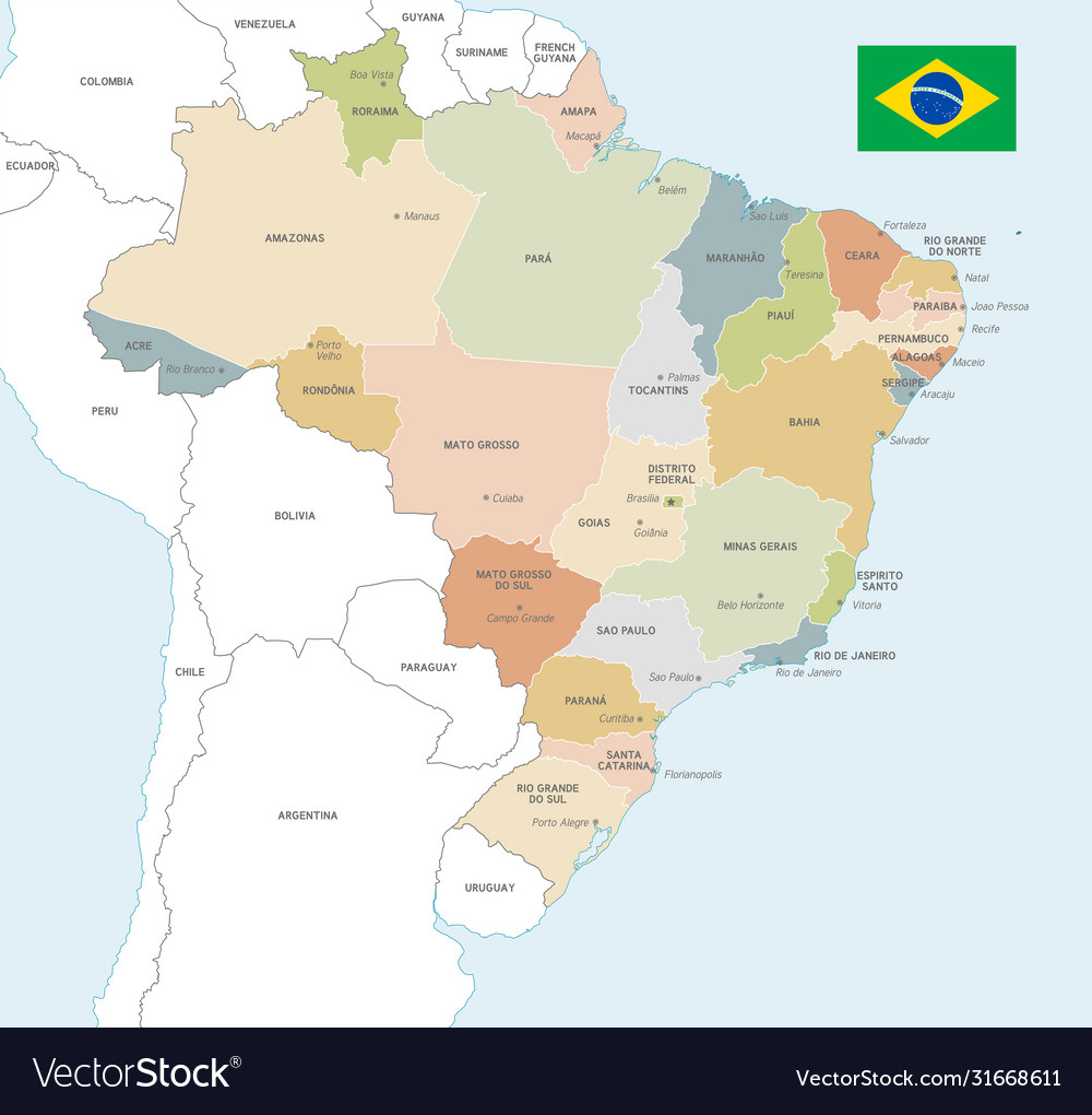 Colorful map brazil Royalty Free Vector Image - VectorStock