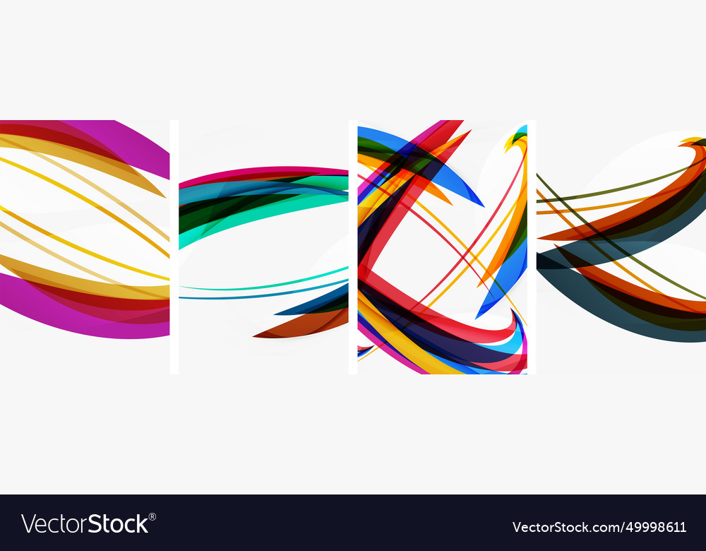 Colorful Wave Lines Poster Set For Wallpaper Vector Image