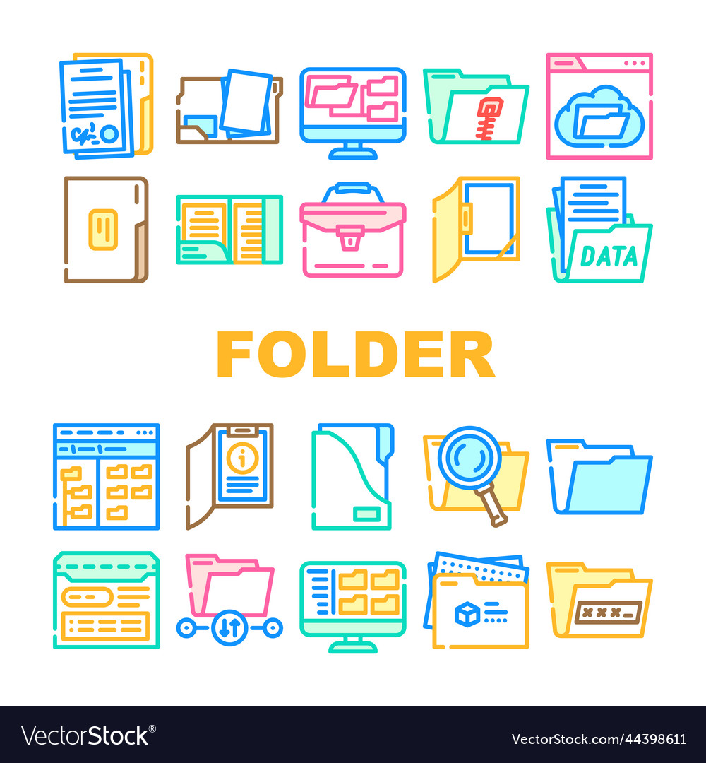 Folder document business file icons set vector image Folder document business file icons set