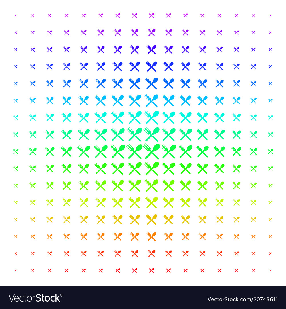 Fork and spoon shape halftone spectrum effect vector image Fork and spoon shape halftone spectrum effect
