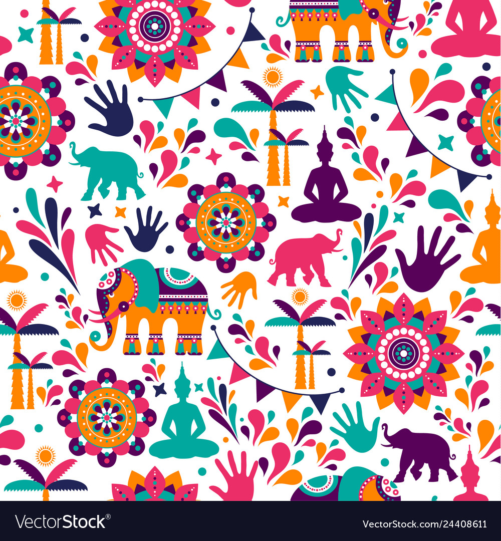 Happy holi elements seamless pattern design