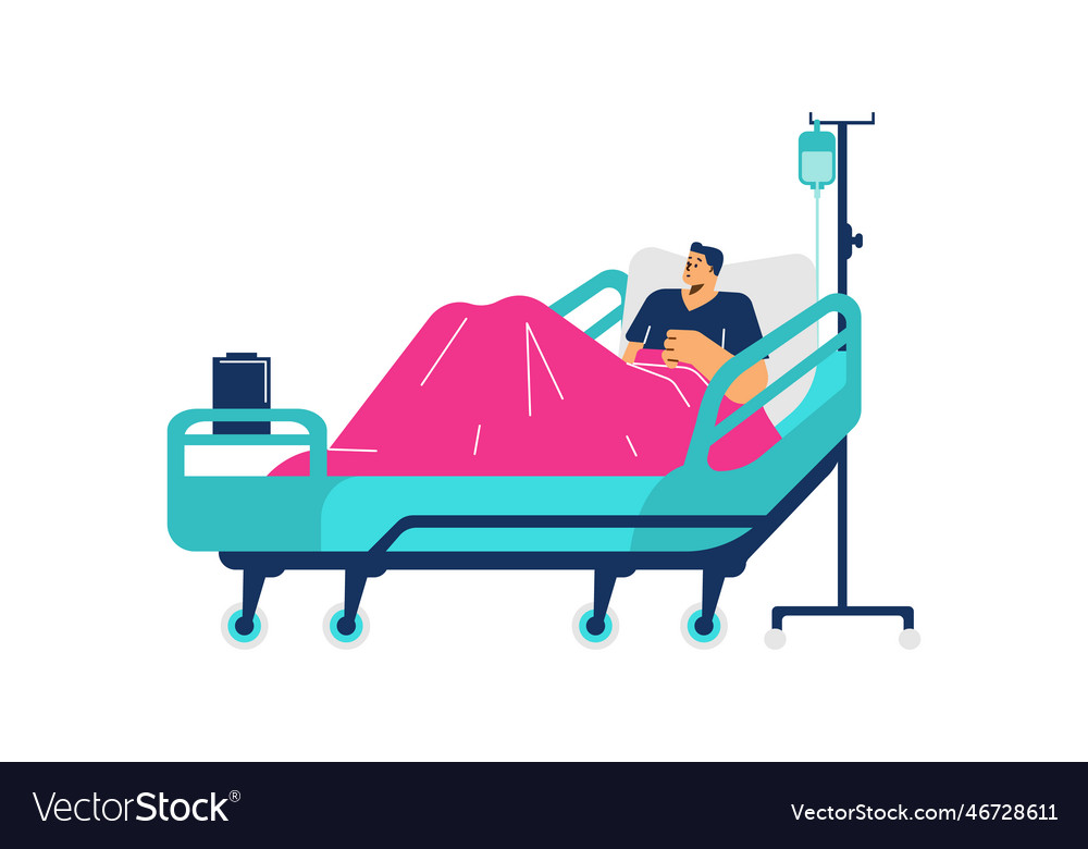 Hospital patient lying on bed flat style