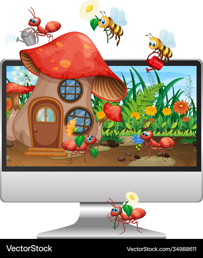 Insect land on computer desktop Royalty Free Vector Image