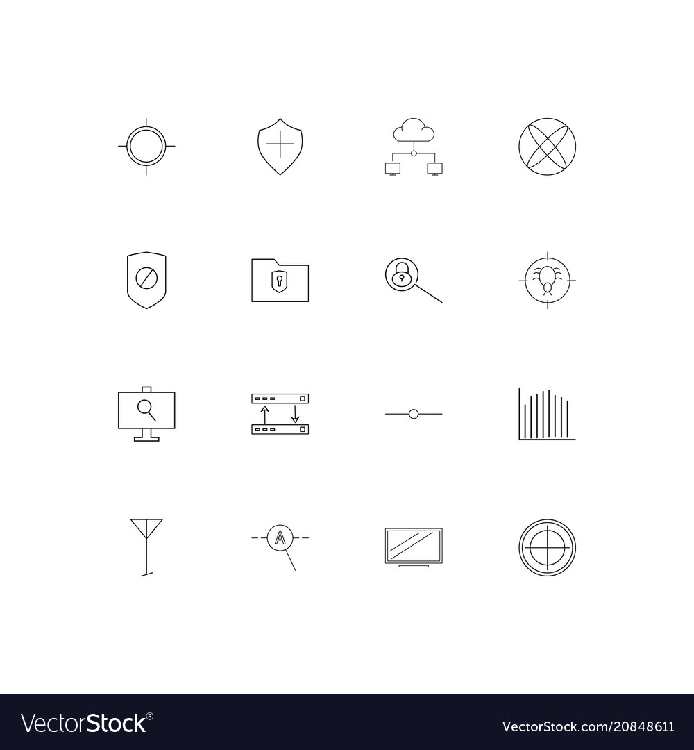Internet security linear thin icons set outlined