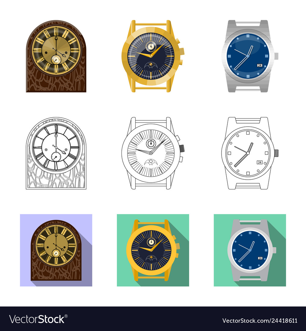 Isolated object of clock and time logo set