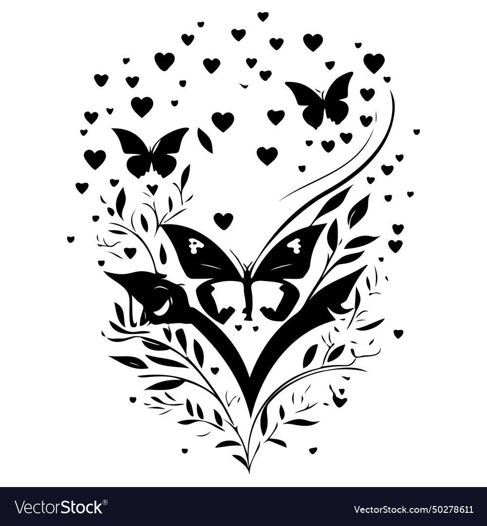 Love with butterfly valentine hand draw Royalty Free Vector