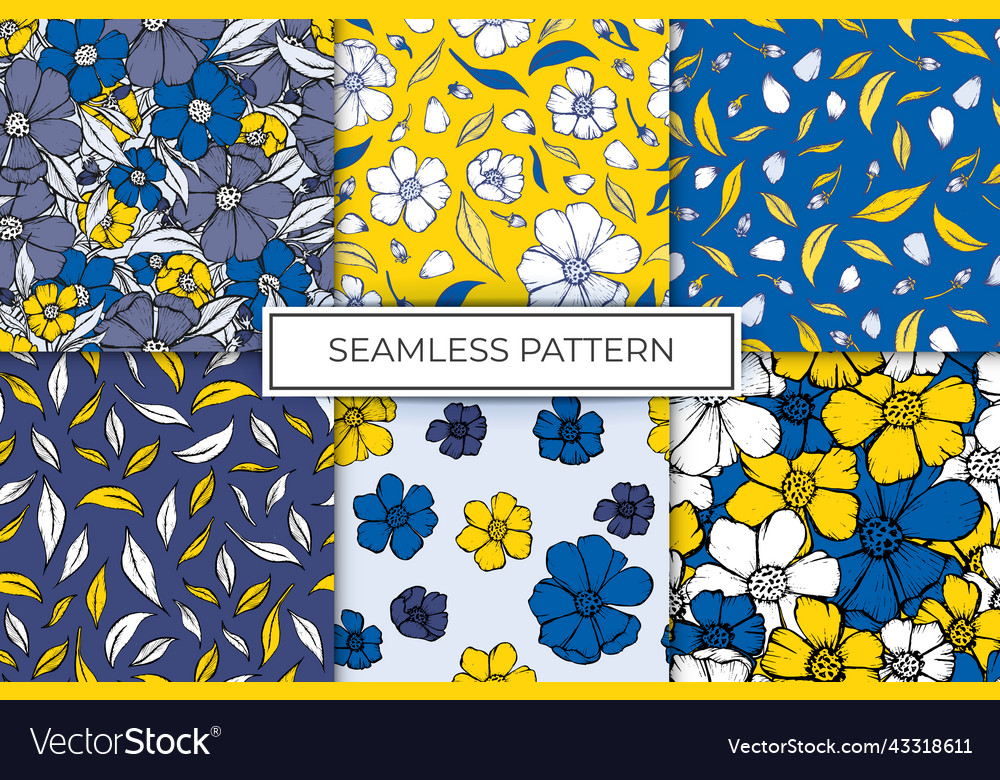 Pattern collection colorful flower with outline vector image Pattern collection colorful flower with outline