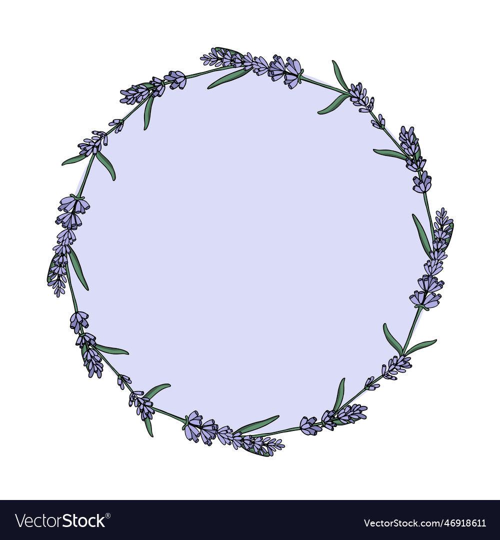 Round frame border with herbs and lavender Vector Image