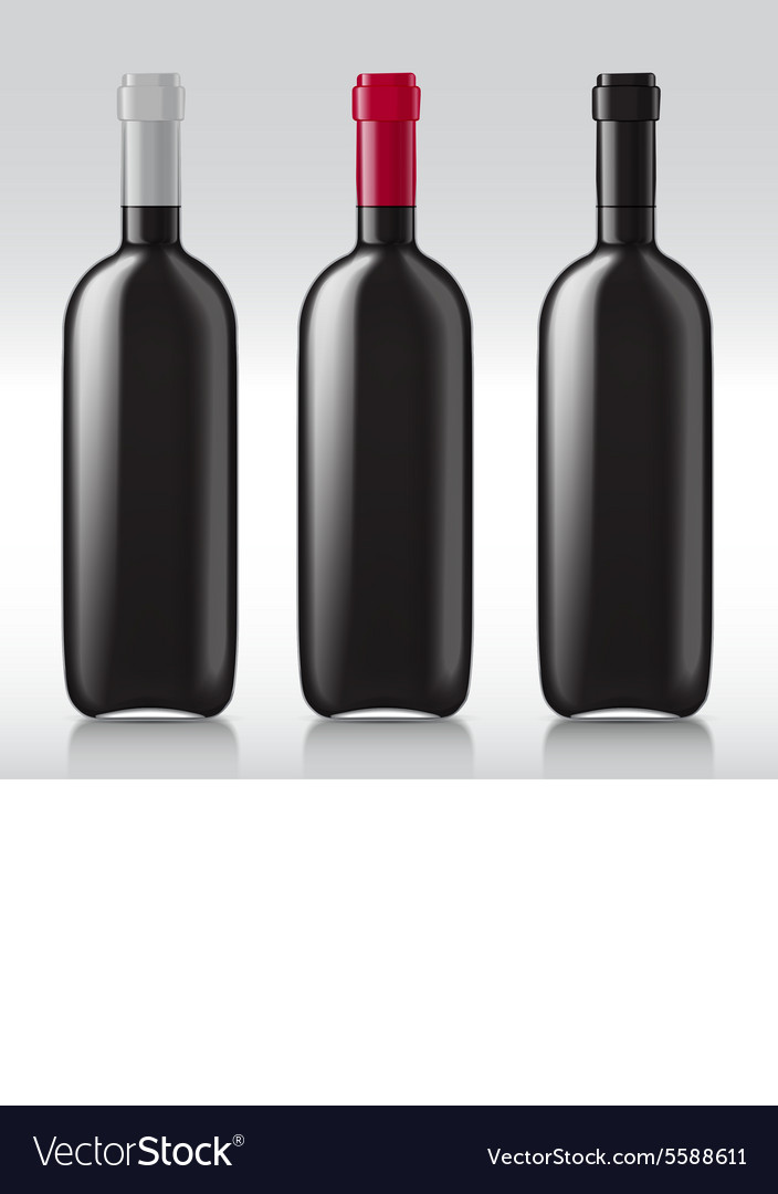 Set realistic glass bottles for wine