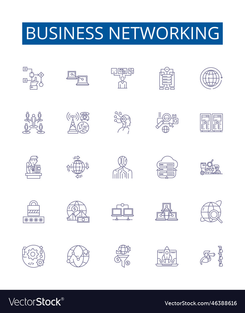 Business networking line icons signs set design