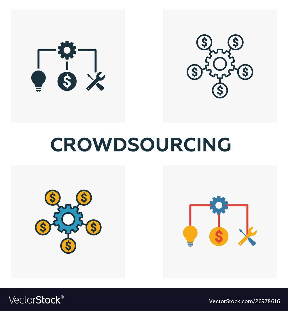 Crowdsourcing icon set four elements in different Vector Image Crowdsourcing icon set four elements in different