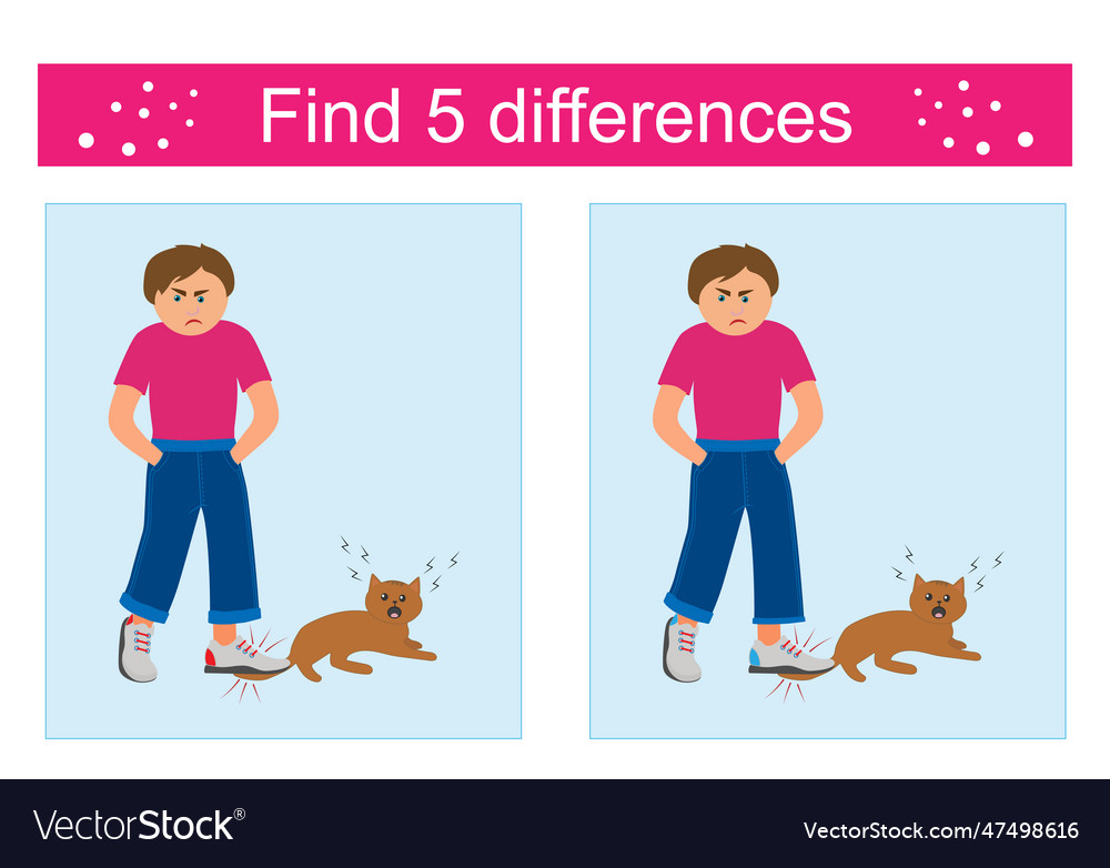 Find 5 differences logic puzzle game for kids vector image Find 5 differences logic puzzle game for kids