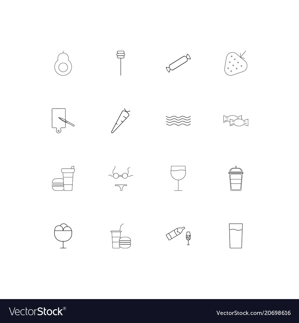 Food and drink simple linear icons set outlined