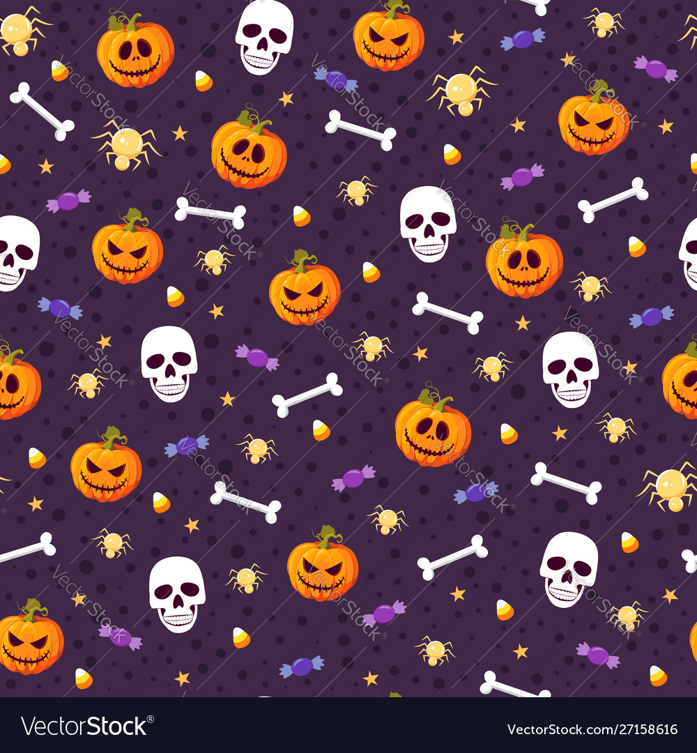 Halloween Pumpkin Skull Seamless Pattern