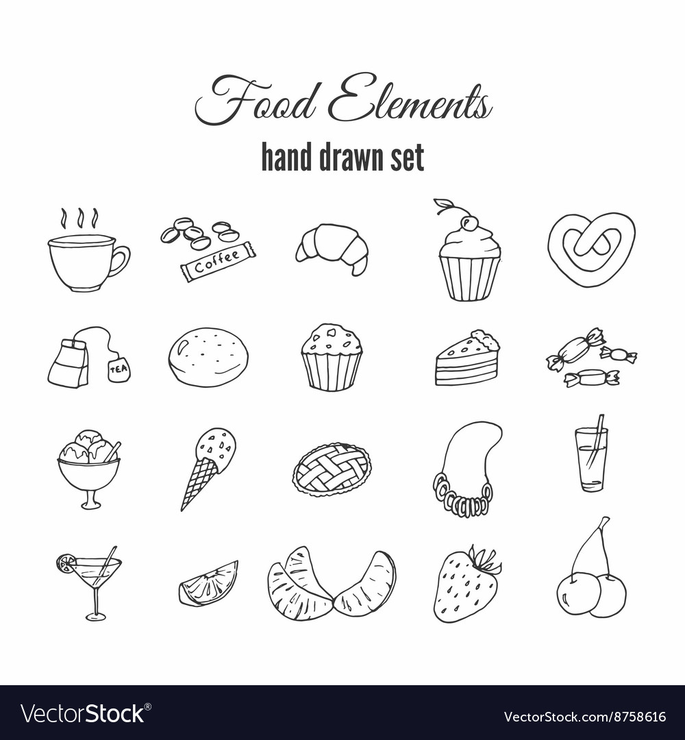 Hand drawn sweet pastry set bakery Royalty Free Vector Image