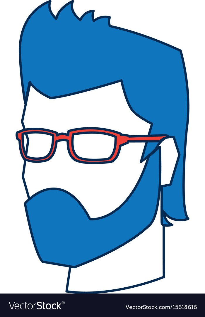 Mann Gesicht Avatar tragen Gläser und blaue Frisur