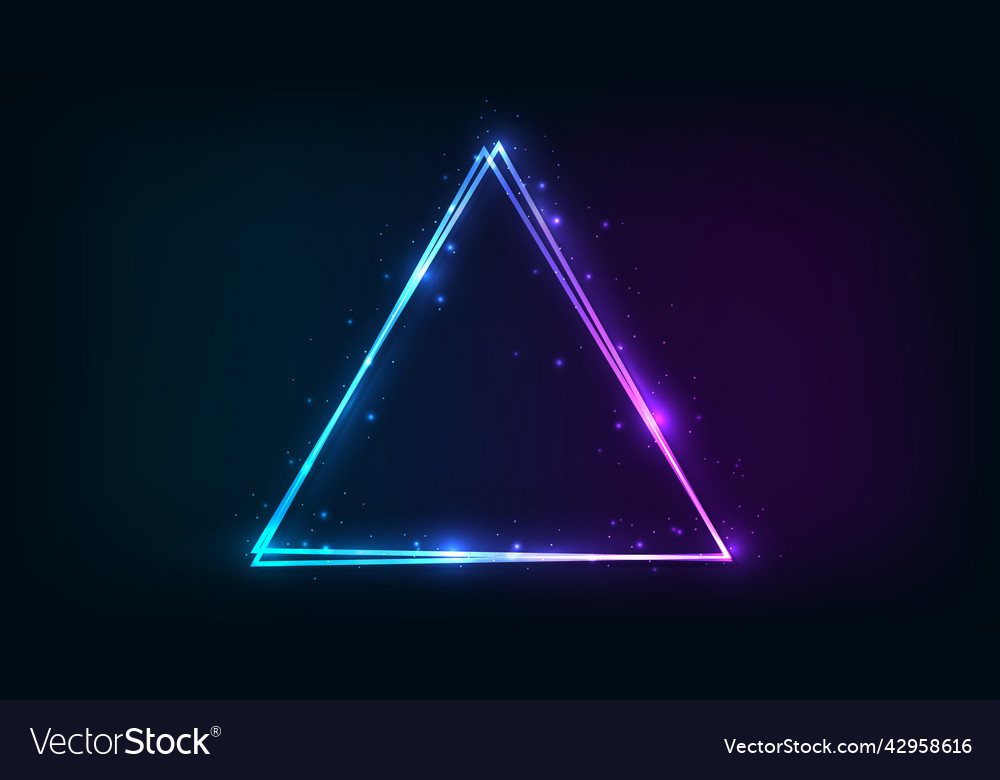Neon double triangular frame with shining effects vector image Neon double triangular frame with shining effects