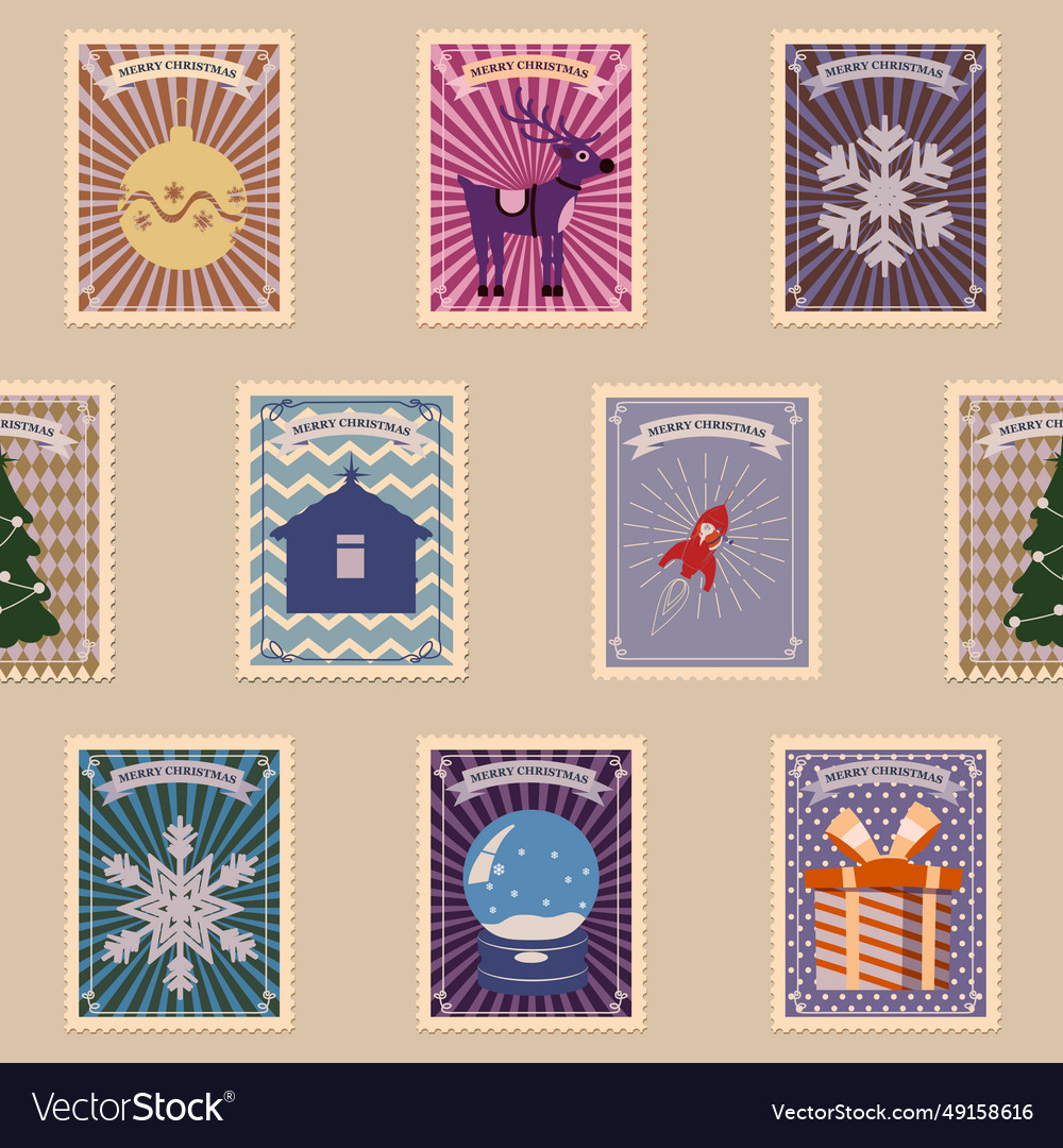 Postal stamp seamless pattern christmas old