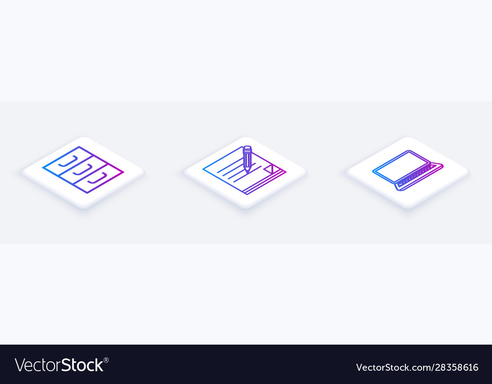 Set isometric line drawer with documents blank vector image Set isometric line drawer with documents blank